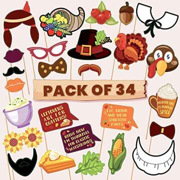 KatchOn, Happy Thanksgiving Photo Booth Props - Pack of 34 | Thanksgiving Photo Props | Fall Photo B...