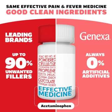 Genexa Extra Strength Acetaminophen, Pain Relief Caplets, 50 ct