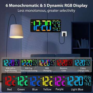 [Oversized] 18" Digital Wall Clock Large Display, 11 RGB Color Changing Large Digital Wall Clock wit...