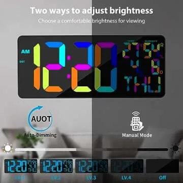 [Oversized] 18" Digital Wall Clock Large Display, 11 RGB Color Changing Large Digital Wall Clock with Remote, Date, DST, Temperature, Auto Brightness Digital Alarm Clock for All Large Spaces Use