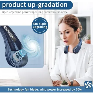 ASNUG Neck Fan - USB Rechargeable, 3 Speed Adjustable