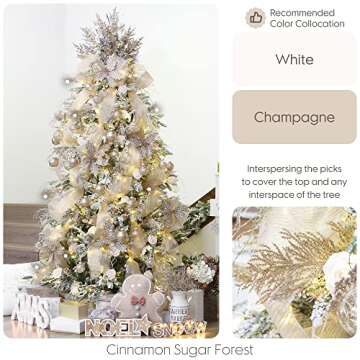 Sea Team 24-Pack Artificial Glitter Pine Tree Twig Ornaments, Decorative Sticks, Glittery Stems, Picks, Branches for Christmas Tree, Small Vase, Holiday, Wedding, Party (14 Inches, Champagne)