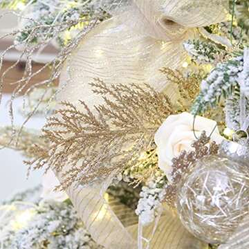 Sea Team 24-Pack Artificial Glitter Pine Tree Twig Ornaments, Decorative Sticks, Glittery Stems, Picks, Branches for Christmas Tree, Small Vase, Holiday, Wedding, Party (14 Inches, Champagne)