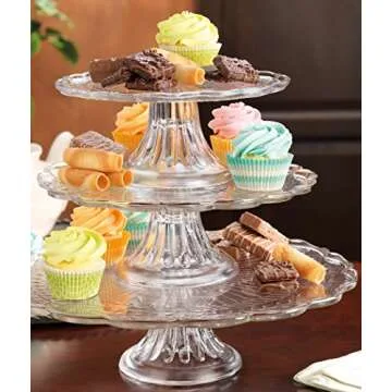 Elegant Stackable 1, 2, or 3 Tiers Glass Scalloped Edge Cake or Cupcake Stand or Individual Cake Plates