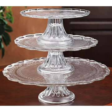Elegant Stackable 1, 2, or 3 Tiers Glass Scalloped Edge Cake or Cupcake Stand or Individual Cake Plates