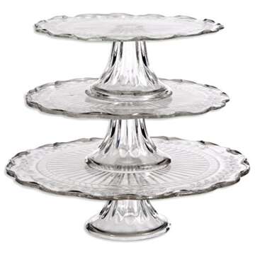 Elegant Stackable 1, 2, or 3 Tiers Glass Scalloped Edge Cake or Cupcake Stand or Individual Cake Plates