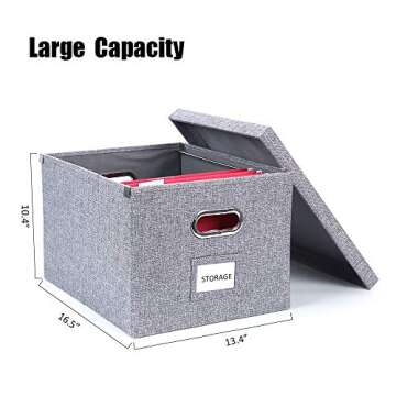 UL Source Upgraded Collapsible Hanging File Storage Box with Smooth Sliding Rail Large Capacity Filing Organizer Box Letter/Legal File Floder Storage, Office Box (Gray-2packs)