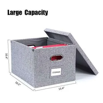 UL Source Upgraded Collapsible Hanging File Storage Box with Smooth Sliding Rail Large Capacity Filing Organizer Box Letter/Legal File Floder Storage, Office Box (Gray-2packs)