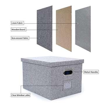 UL Source Upgraded Collapsible Hanging File Storage Box with Smooth Sliding Rail Large Capacity Filing Organizer Box Letter/Legal File Floder Storage, Office Box (Gray-2packs)