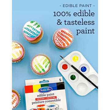 Bundle - Satin Ice White 2 Pound, Vanilla, Fondant + Metallic Edible Paint Kit + Primary Edible Paint Kit