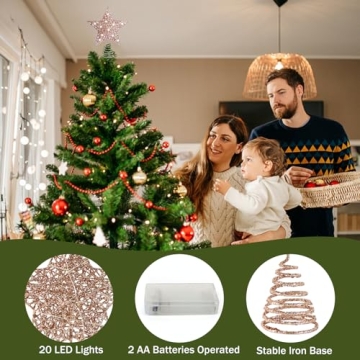 Rose Gold Christmas Tree Topper with 20 LED Lights