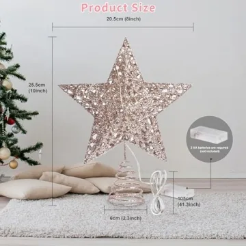 Rose Gold Christmas Tree Topper with 20 LED Lights