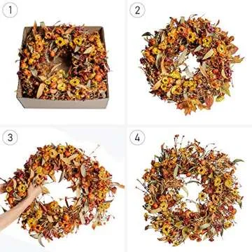 J'FLORU Artificial Fall Wreath 22 Inch Fall Wreaths for Front Door Autumn Wreath with Berries Pumpkins Maple Leaves for Wall Window Farmhouse Thanksgiving Harvest Festival Decor