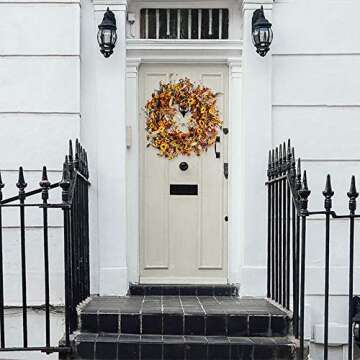 J'FLORU Artificial Fall Wreath 22 Inch Fall Wreaths for Front Door Autumn Wreath with Berries Pumpkins Maple Leaves for Wall Window Farmhouse Thanksgiving Harvest Festival Decor