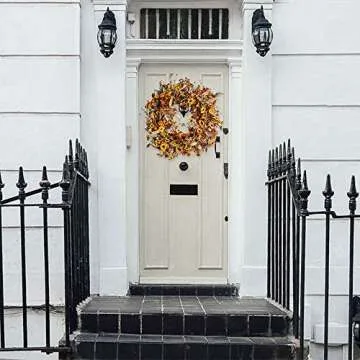 J'FLORU Artificial Fall Wreath 22 Inch Fall Wreaths for Front Door Autumn Wreath with Berries Pumpkins Maple Leaves for Wall Window Farmhouse Thanksgiving Harvest Festival Decor