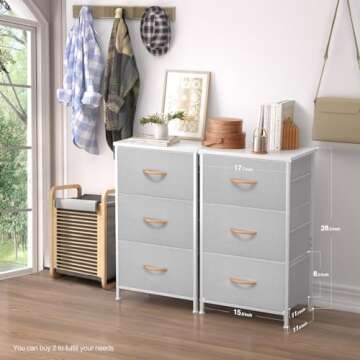 ROMOON Dresser for Bedroom, 3 Chest of Drawers, Fabric Nightstand with Organizer Storage Drawers, Small Closet Dresser for Bedroom, Closet, Entryway, Hallway, Nursery Room (Grey)