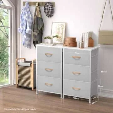 ROMOON Dresser for Bedroom, 3 Chest of Drawers, Fabric Nightstand with Organizer Storage Drawers, Small Closet Dresser for Bedroom, Closet, Entryway, Hallway, Nursery Room (Grey)