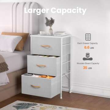ROMOON Dresser for Bedroom, 3 Chest of Drawers, Fabric Nightstand with Organizer Storage Drawers, Small Closet Dresser for Bedroom, Closet, Entryway, Hallway, Nursery Room (Grey)