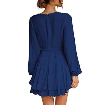 Chic Mini Dress Deep V-Neck Tie Waist Design
