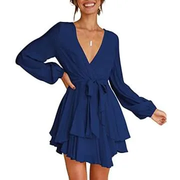 Chic Mini Dress Deep V-Neck Tie Waist Design