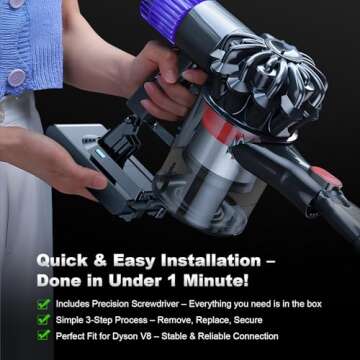 EVSUO 8000mAh Replacement Battery for Dyson V8 Vacuums