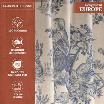 Maison d' Hermine 100% Cotton Curtain - 50"x96" Blue Decorative Curtain - Aesthetic Curtains for Farmhouse, Kitchen & Bedroom - for Spring & Summer - The Miller Collection