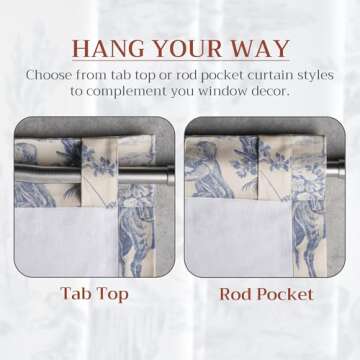 Maison d' Hermine 100% Cotton Curtain - 50"x96" Blue Decorative Curtain - Aesthetic Curtains for Farmhouse, Kitchen & Bedroom - for Spring & Summer - The Miller Collection