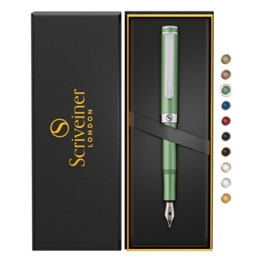 Scriveiner Luxury EDC Fountain Pen - Fine Nib, Matte Green, Chrome Finish