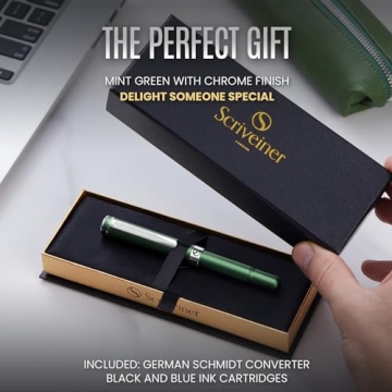 Scriveiner Luxury Fountain Pen Fine Nib Matte Green Chrome