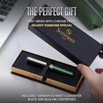 Scriveiner Luxury Fountain Pen Fine Nib Matte Green Chrome