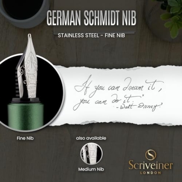 Scriveiner Luxury Fountain Pen Fine Nib Matte Green Chrome