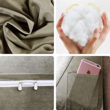 WOWMAX Headboard Wedge Pillow King Triangular Headboard Pillow Bed Wedge Pillow for Headboard Bolster Pillow for Bed Wedge Pillow Headboard Daybed Pillows, Velvet(100% Cotton) Beige-Gray