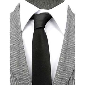 ZENXUS Skinny Solid Ties for Men, 2.5 inch Matte Black Slim Neckties Bulk for Wedding, Groomsmen, Ac...