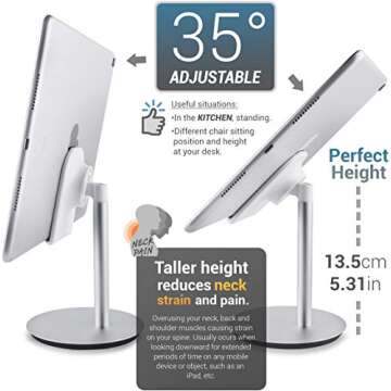 DinoCase Adjustable Cell Phone/Tablet Stand, Multi Angle, Aluminum Modern Accessories, for Desk Desk...