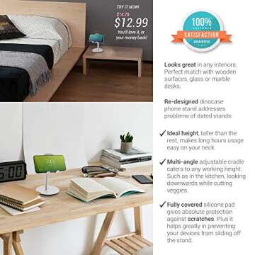 DinoCase Adjustable Cell Phone/Tablet Stand, Multi Angle, Aluminum Modern Accessories, for Desk Desktop iPad Pro iPhone (Silver)