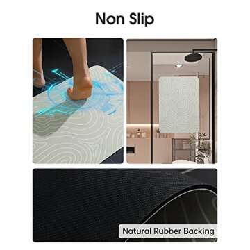 LIYOUYA Super Absorbent Bath Mat Bathroom Rugs Washable Quick Dry Non Slip Bathroom Mats Soft Thin Diatomaceous Waterproof Rubber Backed Bath Rug Fit for Under Door Tub Shower Floor 17x35 Beige