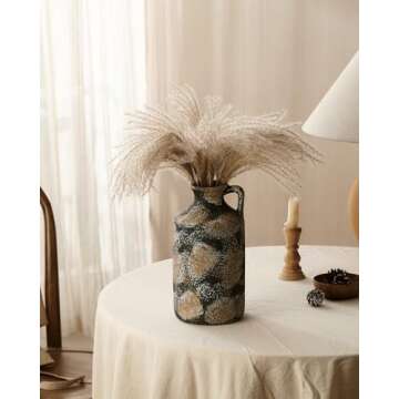 Rustic Clay Large Vase,10.2 inch Pottery Decorative Vase,Farmhouse Terracotta Tall Vase for Home Decor,Living Room Mantel,Enterway,Table Decoration-Rust Black