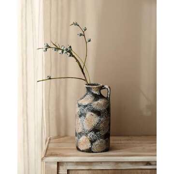 Rustic Clay Large Vase,10.2 inch Pottery Decorative Vase,Farmhouse Terracotta Tall Vase for Home Decor,Living Room Mantel,Enterway,Table Decoration-Rust Black