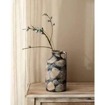 Rustic Clay Large Vase,10.2 inch Pottery Decorative Vase,Farmhouse Terracotta Tall Vase for Home Decor,Living Room Mantel,Enterway,Table Decoration-Rust Black