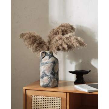 Rustic Clay Large Vase,10.2 inch Pottery Decorative Vase,Farmhouse Terracotta Tall Vase for Home Decor,Living Room Mantel,Enterway,Table Decoration-Rust Black