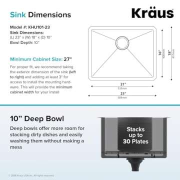 Durable 23-Inch KRAUS Undermount Stainless Steel Kitchen Sink