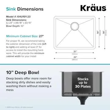 Durable 23-Inch KRAUS Undermount Stainless Steel Kitchen Sink