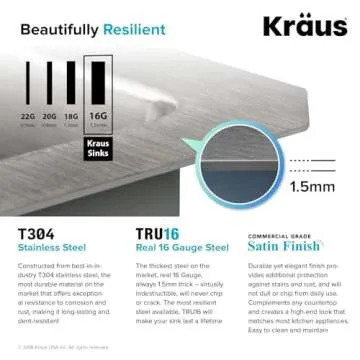 Durable 23-Inch KRAUS Undermount Stainless Steel Kitchen Sink