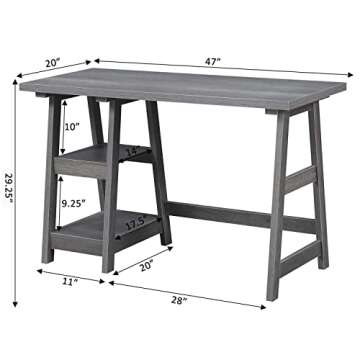 Convenience Concepts Designs2Go Trestle Desk with Shelves, 47", Charcoal Gray