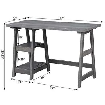 Convenience Concepts Designs2Go Trestle Desk with Shelves, 47", Charcoal Gray