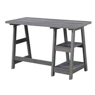 Convenience Concepts Designs2Go Trestle Desk with Shelves, 47", Charcoal Gray