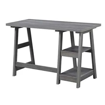 Convenience Concepts Designs2Go Trestle Desk with Shelves, 47", Charcoal Gray