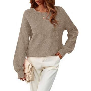 MEROKEETY Women's 2024 Fall Winter Oversized Pullover Sweater Trendy Crew Neck Long Sleeve Heathered Knit Jumper Tops Mocha Large