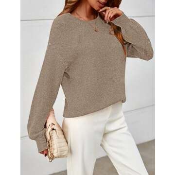 MEROKEETY Women's 2024 Fall Winter Oversized Pullover Sweater Trendy Crew Neck Long Sleeve Heathered Knit Jumper Tops Mocha Large