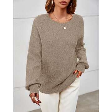 MEROKEETY Women's 2024 Fall Winter Oversized Pullover Sweater Trendy Crew Neck Long Sleeve Heathered Knit Jumper Tops Mocha Large